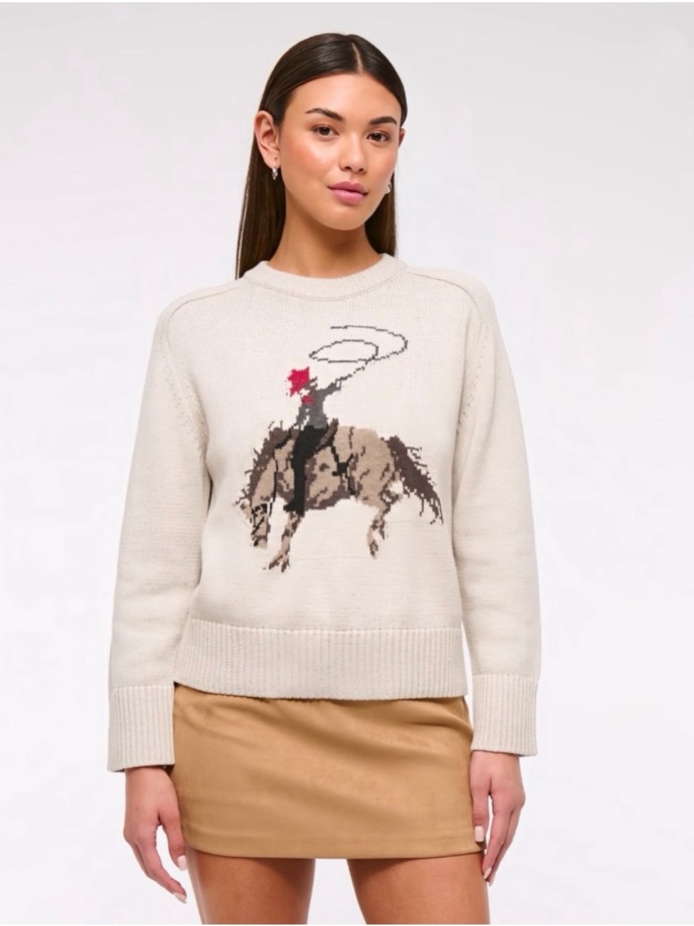 Abercrombie & Fitch Cream Crewneck Sweater with Western Rider Graphic